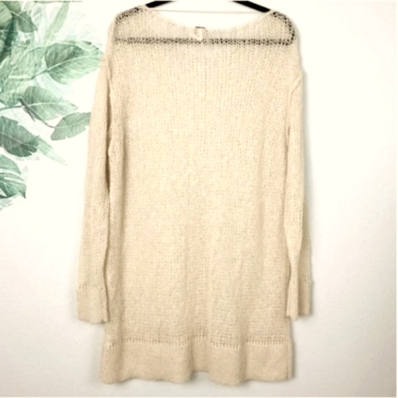Free People Mohair Blend Transparent Crew Neck Sand Beige Cream Tunic Sweater XS - Picture 6 of 7